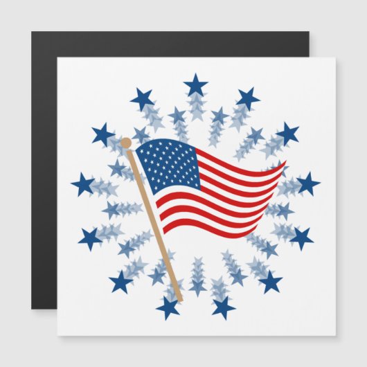 Carte Magnétique Feu d'artifice en étoileburst Drapeau américain 4  (Devant / Derrière)