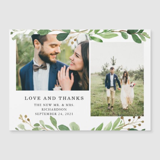 Carte Magnétique Feuilles botaniques branchés | Merci Mariage photo (Devant)