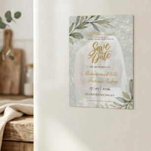 Carte Magnétique Feuilles d'Or Élégance Mariage Musulman Épargnez l