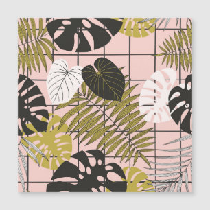 Carte Magnétique Feuilles tropicaux, fleurs, motif peint à la main.