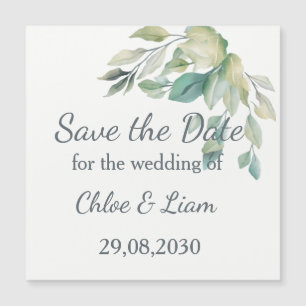 Carte Magnétique Feuilles Vert Sauge Simplicité Végétale Mariage