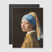 Carte Magnétique Fille avec une perle d'oreille Portrait Peinture (Devant / Derrière)