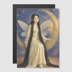 Carte Magnétique fille fée chinoise dessin au crayon de couleur