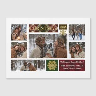 Carte Magnétique Flakes Rustique Plaid & Gold Snowflakes Multi Phot
