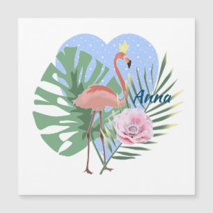 Carte Magnétique Flamant rose palmier feuille tropicale