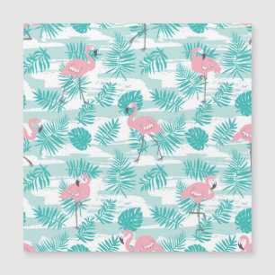 Carte Magnétique flamants roses, feuilles de palmiers verts, tropic