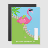Carte Magnétique Flamingo Rose Cool Salutation d'Été (Devant / Derrière)