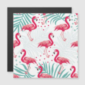 Carte Magnétique Flamingo tropical et feuille, motif d'été. (Devant / Derrière)