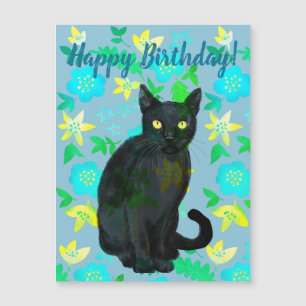 Carte Magnétique fleur de chat noir, aimant d'anniversaire