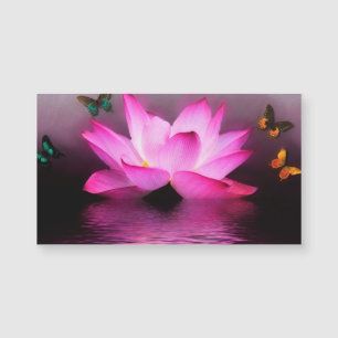 Carte Magnétique Fleur de Lotus rose et papillons colorés