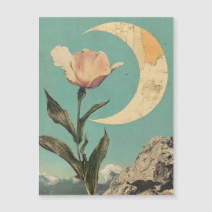 Carte Magnétique Fleur rose et lune de croissant