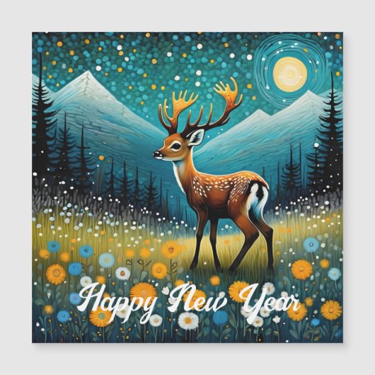 Carte Magnétique Fleurs de cerfs mignons Imaginaire de prairie (Devant)