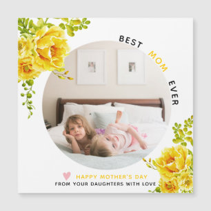 Carte Magnétique Fleurs Jaunes Meilleure maman Tous les jours Mère'