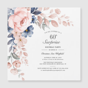 Carte Magnétique Floral Aquarelle 60e anniversaire Surprise Party