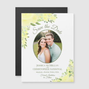 Carte Magnétique Floral Boho jaune Enregistrer la date Oval Photo M