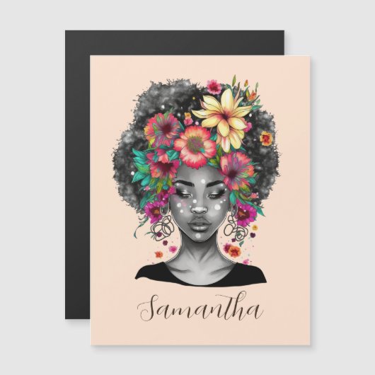Carte Magnétique Floral Elegant Afro Femme (Devant / Derrière)