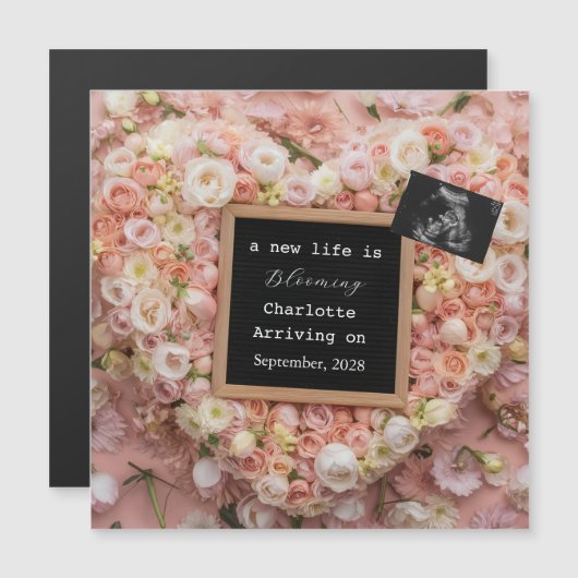 Carte Magnétique Floral Pastel Baby Reveal pregnancy announcement  (Devant / Derrière)