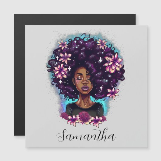 Carte Magnétique Floral Sparkling Afro Femme (Devant / Derrière)