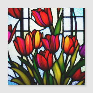 Carte Magnétique "Flores de verre tendu : Tulipes de tête en couleu