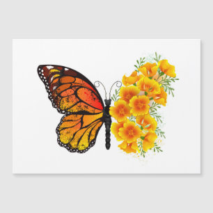 Carte Magnétique Flower Butterfly with Yellow California Poppy