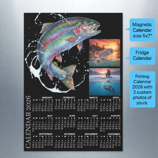 Carte Magnétique Fridge Fishing Photo Calendar 2026, Fly Fishing
