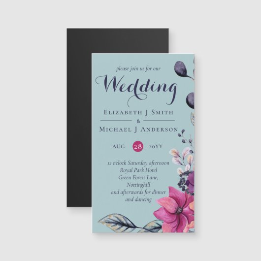 Carte Magnétique Fuchsia Dreams coordonne Sage and Deep Pink (Devant / Derrière)