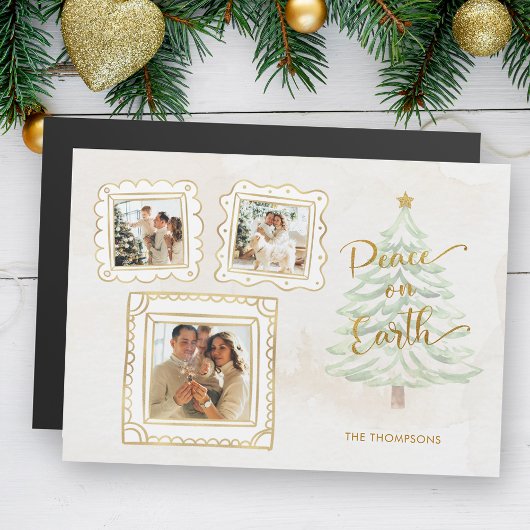 Carte Magnétique Fun Gold Doodle Frame Peace on Earth 3-Photo