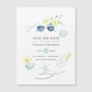 Carte Magnétique Fun Watercolor Summer Beach Wedding Enregistrer la