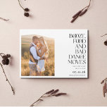 Carte Magnétique Funny Bad Dance Moves Photo Enregistrer la date<br><div class="desc">Photo moderne enregistrer la carte magnétique de la date dans un drôle de design "Booze,  nourriture et mauvais mouvements de danse" que votre famille et vos amis adoreront. Customisez-les enregistrer les dates avec vos photos et ajouter vos détails de mariage.</div>
