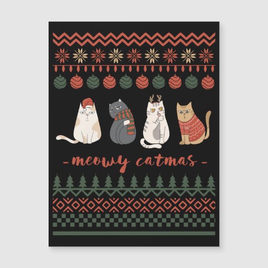 Carte Magnétique Funny Chat jeu de Noël - Chat Noël (Devant)