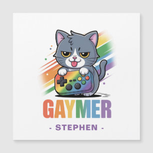 Carte Magnétique Gaymer - Rainbow Gaming Cat avec console   LGBTQ 2