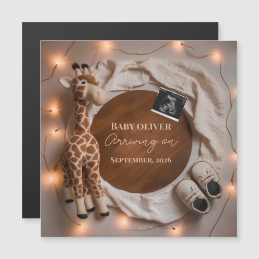 Carte Magnétique  giraffe baby reveal pregnancy announcement card (Devant / Derrière)