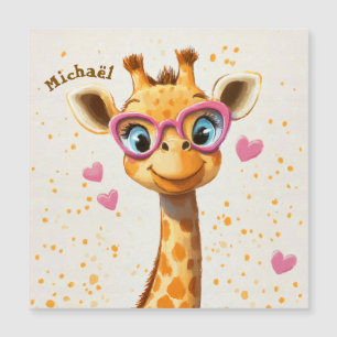 Carte Magnétique Giraffe Valentine's Day Heart Badge Kids School