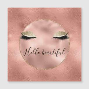 Carte Magnétique Glam rose or rose brillant noir cils
