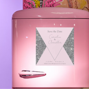 Carte Magnétique Glam Silver & mariage rose Enregistrer la date Mag