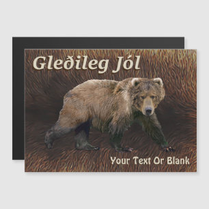 Carte Magnétique Gleðileg Jól - Ours De Kodiak Sur La Fourrure De C