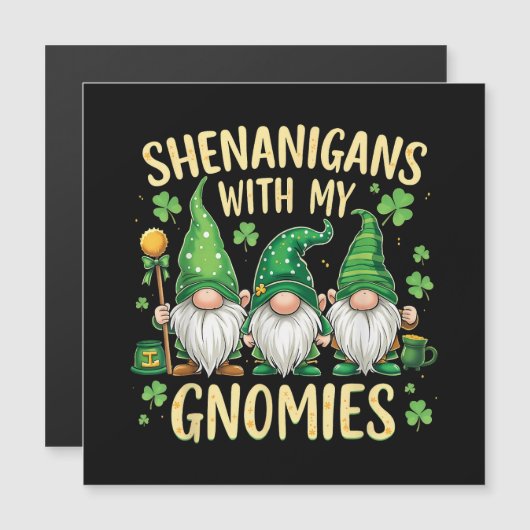 Carte Magnétique Gnome de la Fête de la Saint-Patrick Chanceux Trèf (Devant / Derrière)