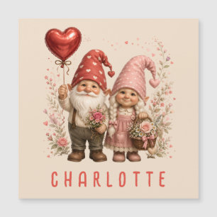 Carte Magnétique Gnomes de la Saint-Valentin personnalisés floraux
