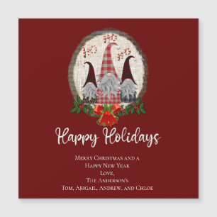 Carte Magnétique Gnomes de Noël Rouge Joyeuses Fêtes Rustique, Carr