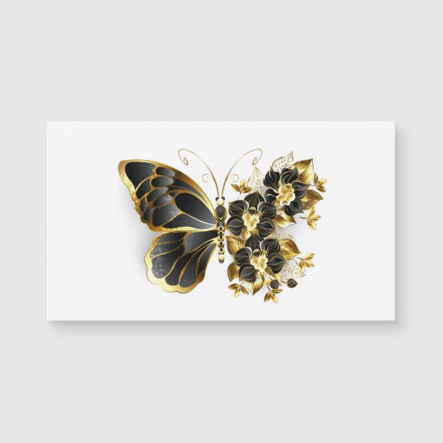 Carte Magnétique Gold flower Butterfly with Black Orchid (Devant)