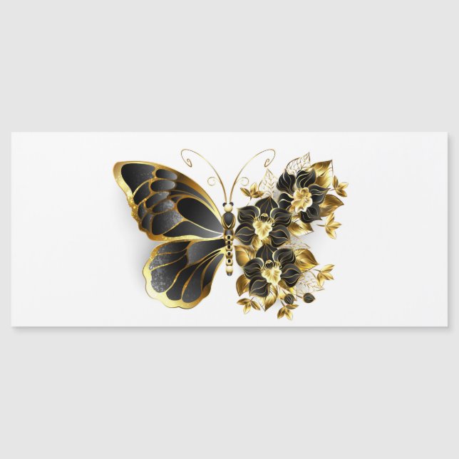 Carte Magnétique Gold flower Butterfly with Black Orchid (Devant)