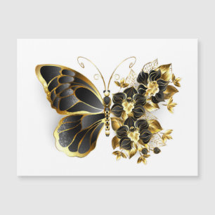 Carte Magnétique Gold flower Butterfly with Black Orchid