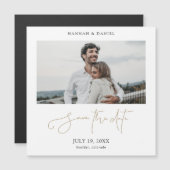 Carte Magnétique Gold Script Mariage Photo Enregistrer l'aimant de (Devant / Derrière)