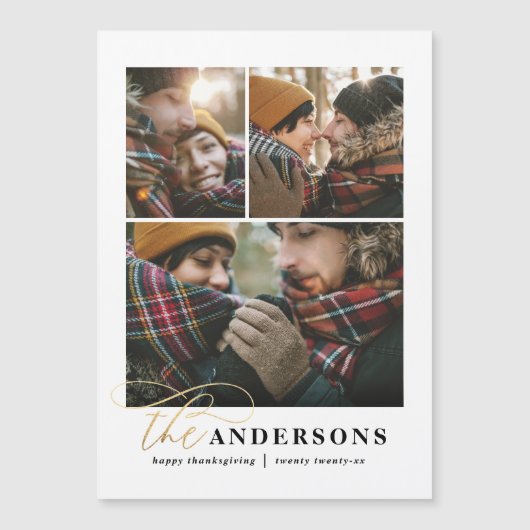 Carte Magnétique Gold script vert plaid multi photo remerciement h (Devant)