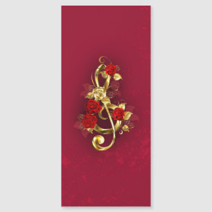 Carte Magnétique Golden Treble Clef avec fleurs Roses