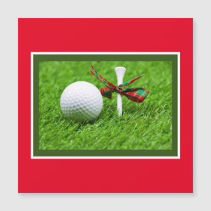 Carte Magnétique Golf balle Noël avec tee sur herbe verte