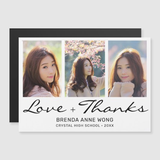 Carte Magnétique Graduation Merci 3 Photo Collage noir Script (Devant / Derrière)