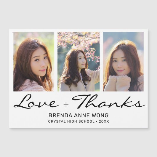 Carte Magnétique Graduation Merci 3 Photo Collage noir Script (Devant)
