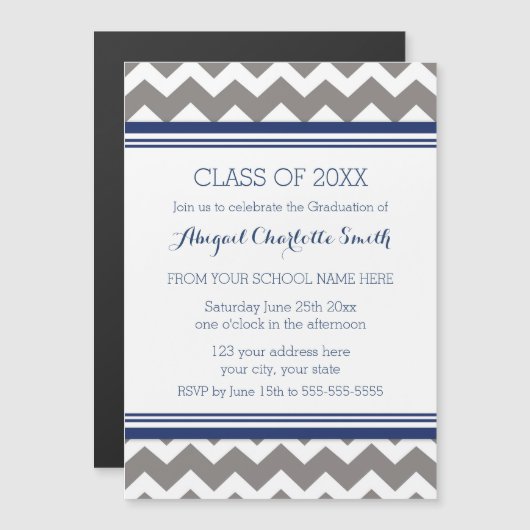 Carte magnétique Gray Blue Chevron Graduon Party (Devant / Derrière)