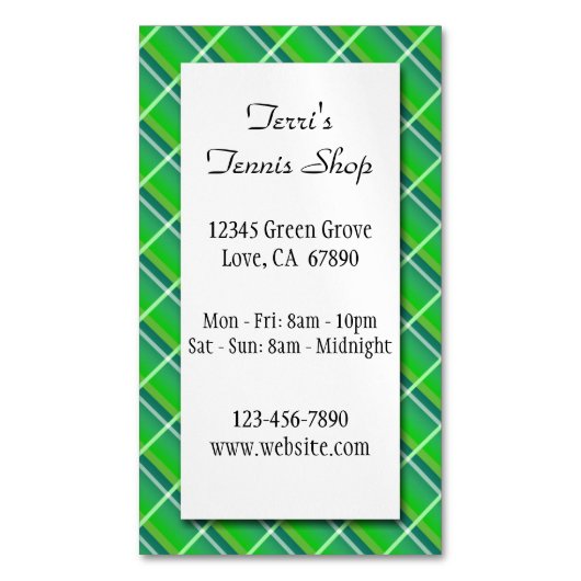 Carte magnétique Green Plaid Custom Small Business (devant Vertical)
